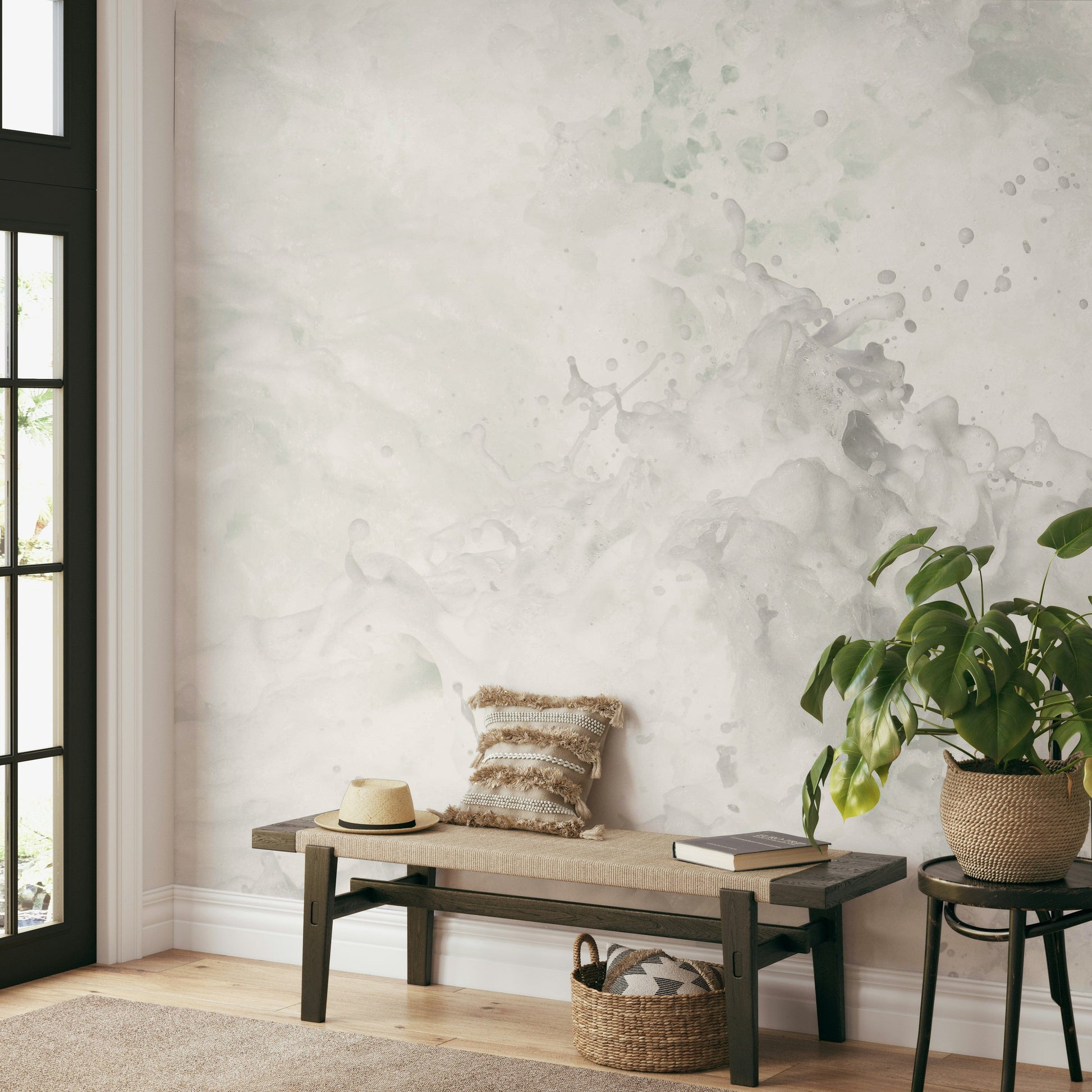 A peaceful abstract design mural on decorative wallpaper.

