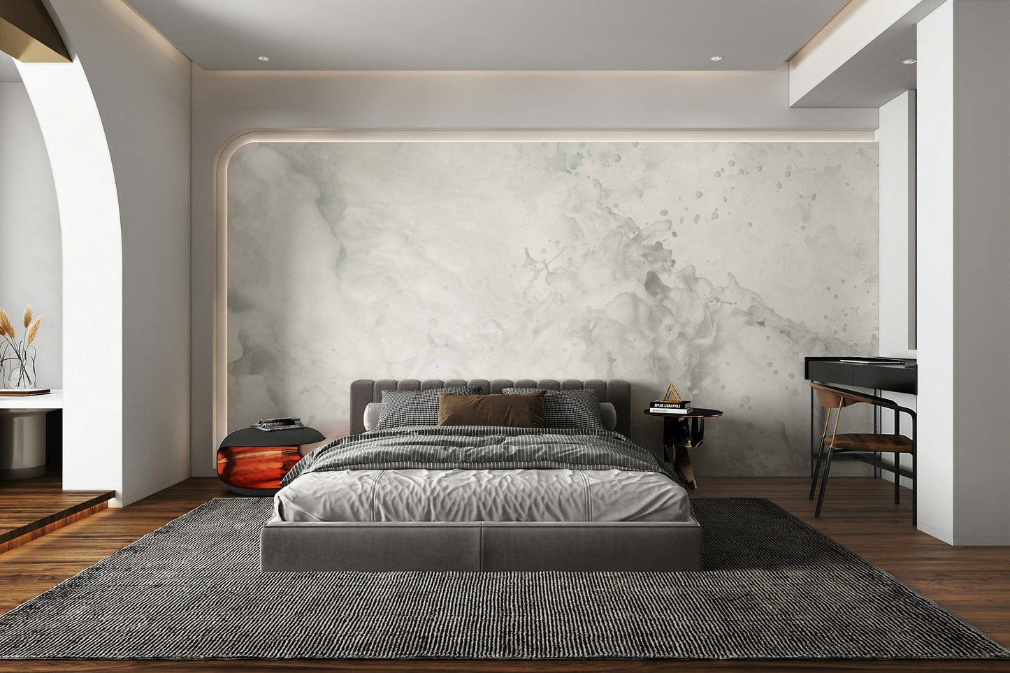 An artistic linked design mural on minimalist wallpaper.

