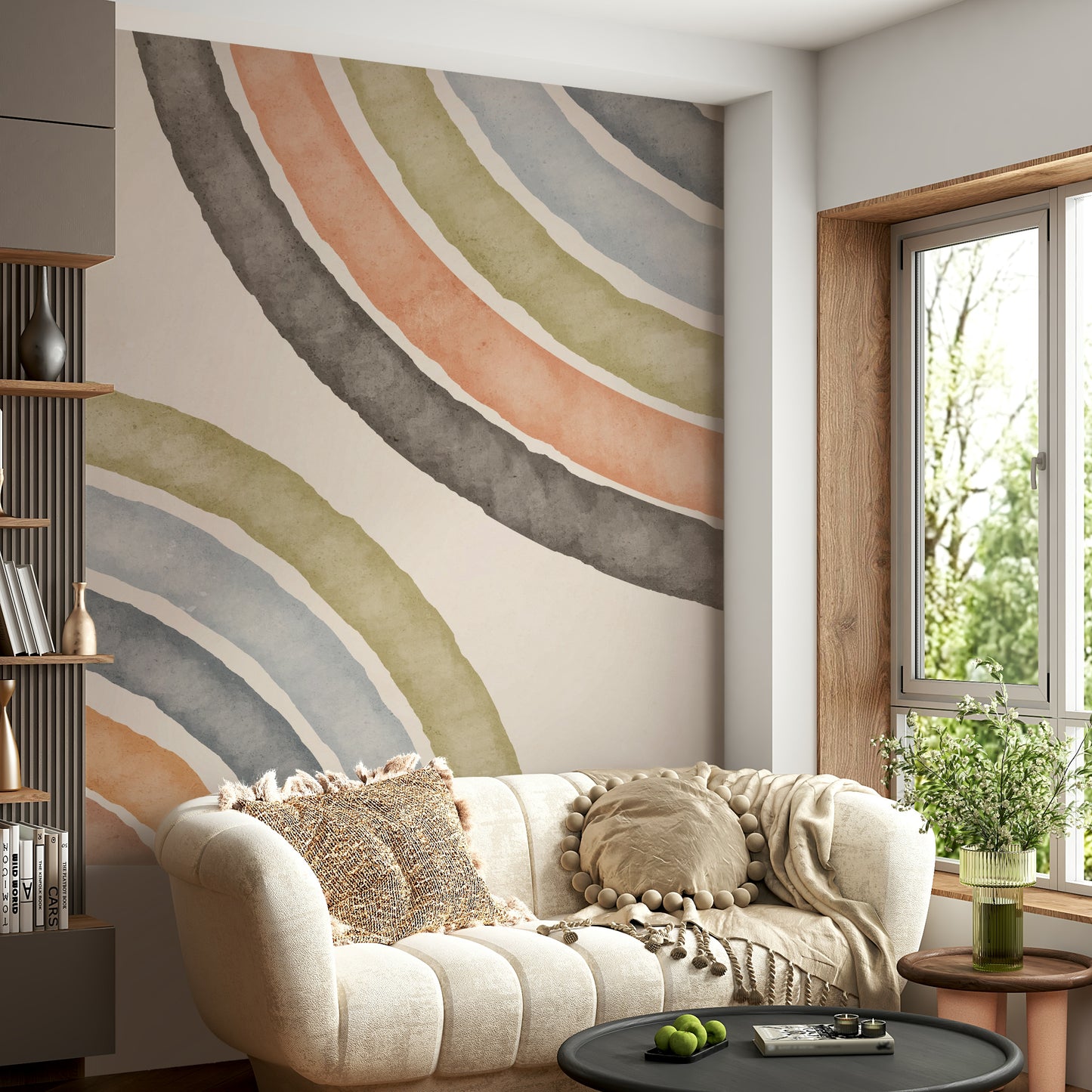 Artistic wall mural with watercolor arches

