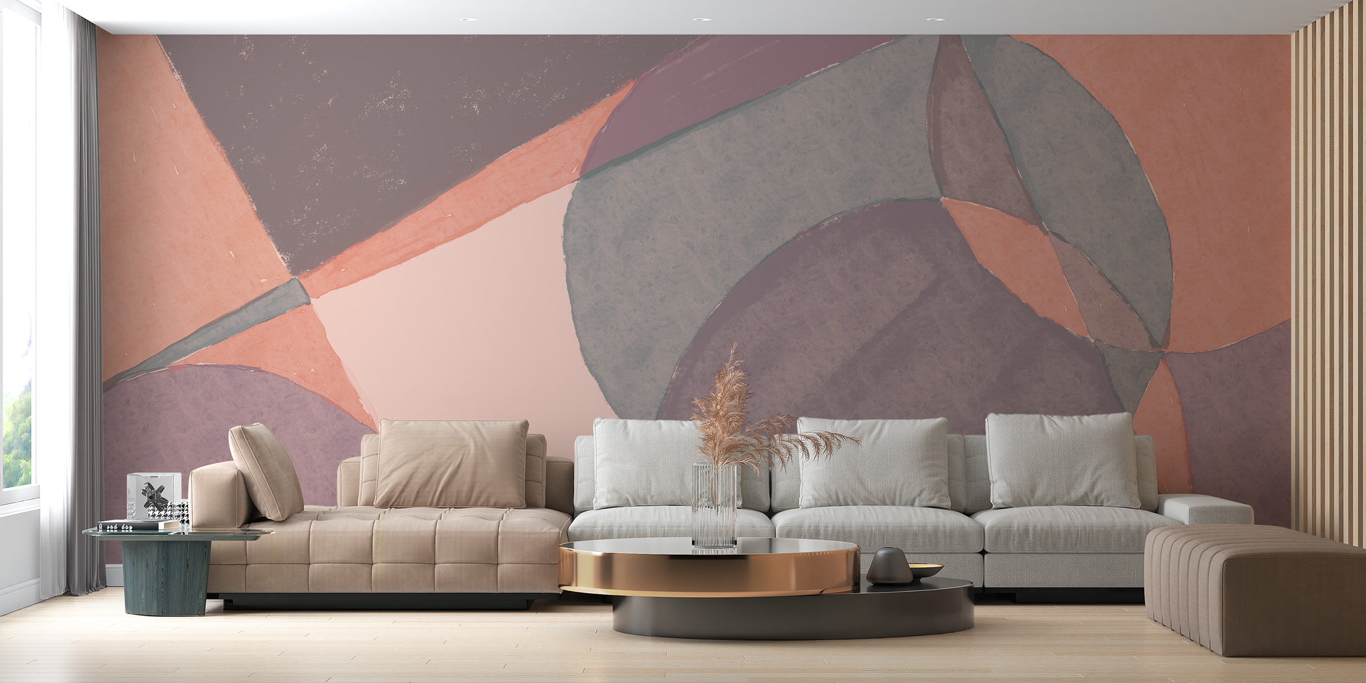 Watercolor geometric forms on modern wallpaper