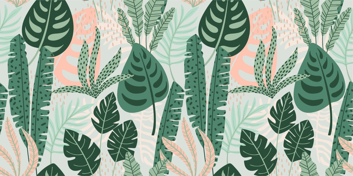 Trendy Green Leaves Wallpaper Mural in your room