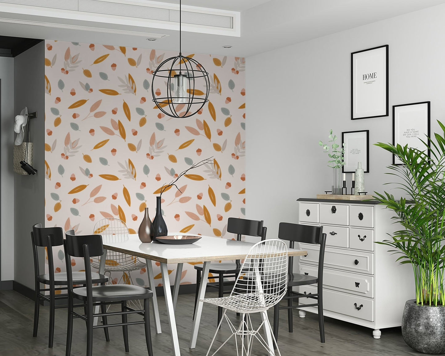 A minimal autumn wallpaper showcasing acorns and leaves in soothing pastel hues.