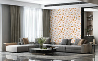 Whimsical acorns and leafy branches arranged in a gentle repeating pattern on this cozy wallpaper.