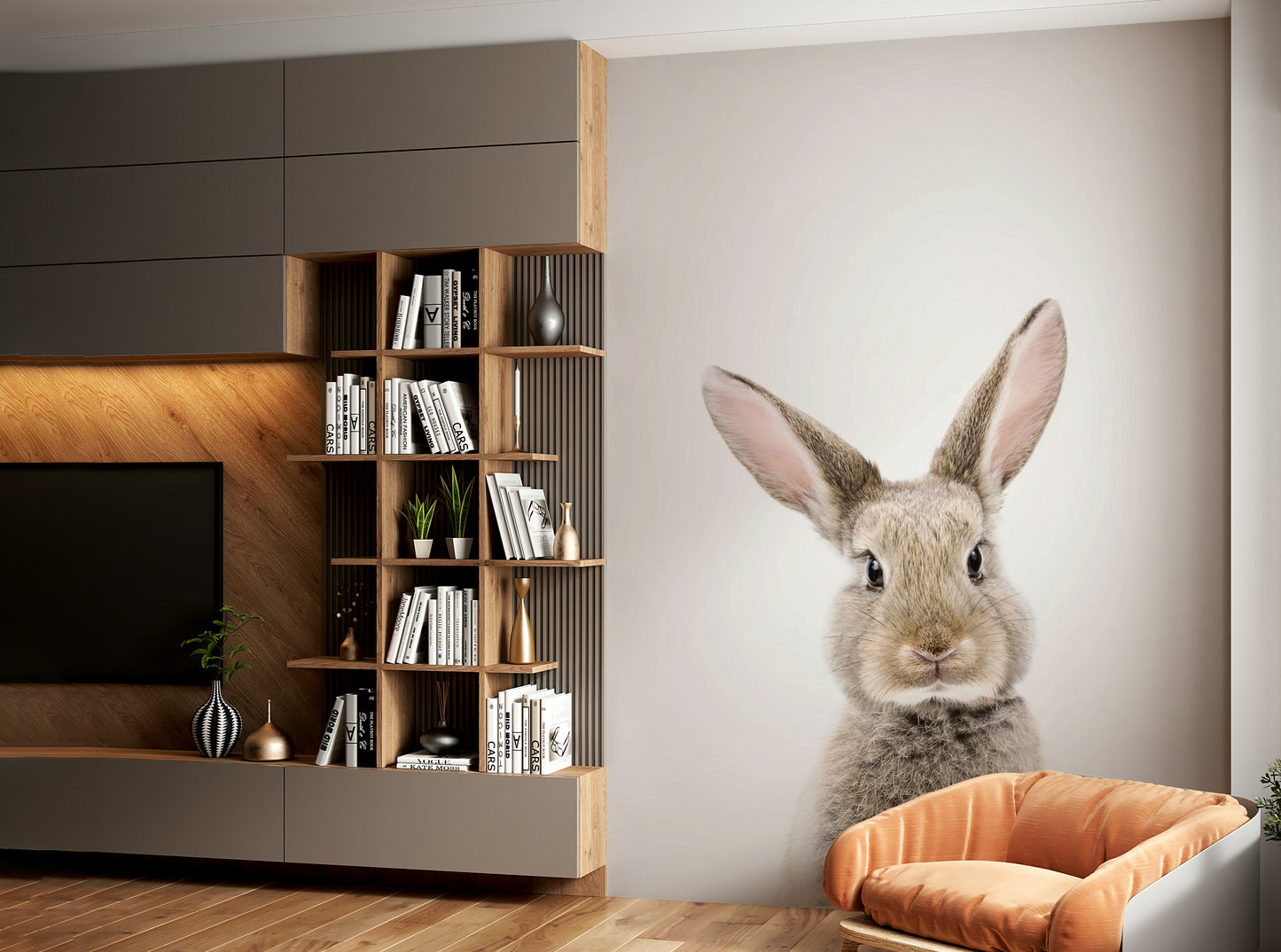 Cartoon baby rabbit mural for toddlers' room

