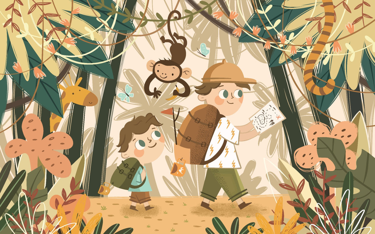 Kids Jungle Explorer Wallpaper Mural in your room — zoomed
