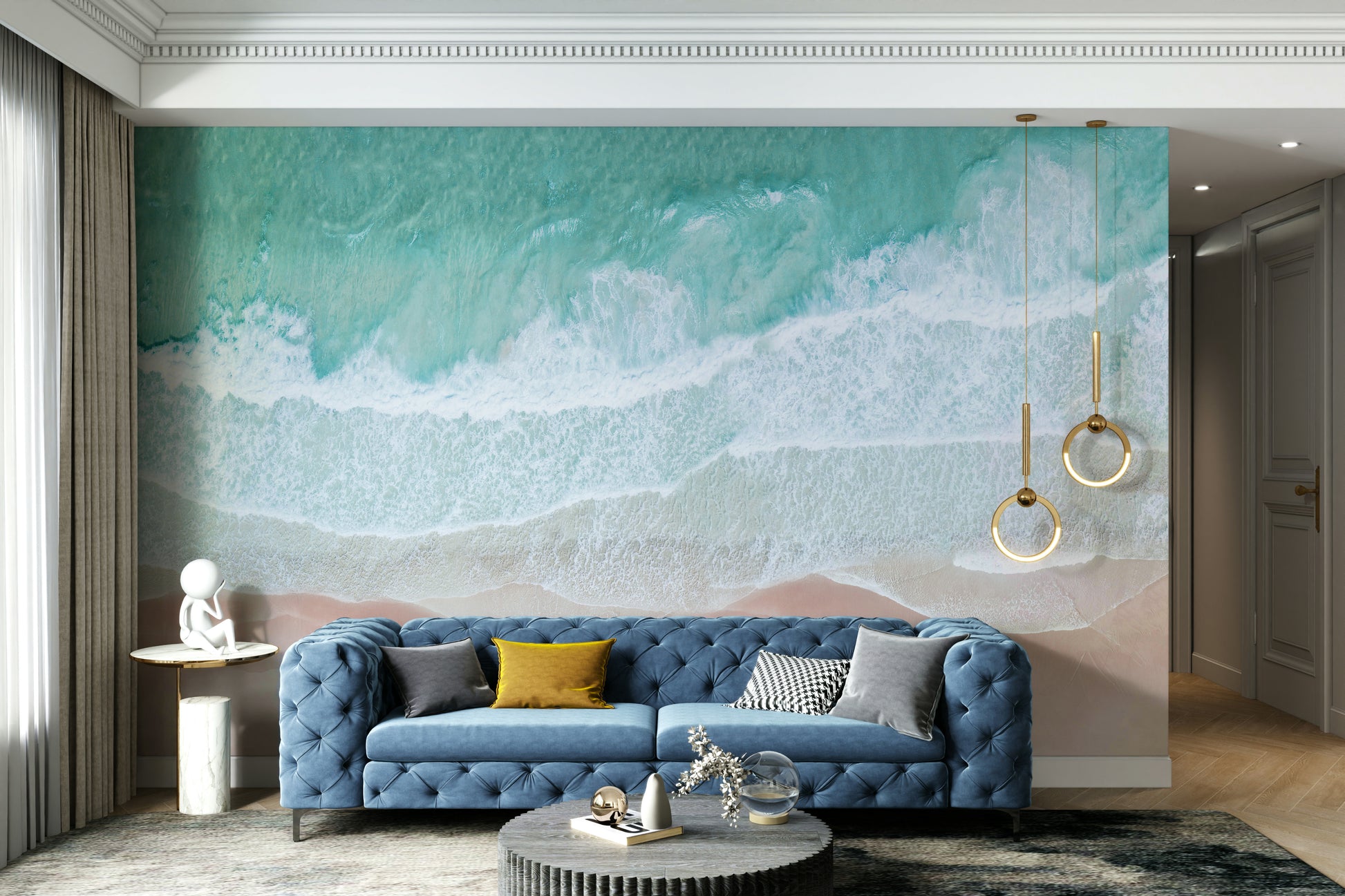 Coastal aerial ocean wallpaper mural design

