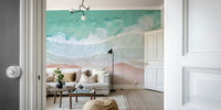 Ocean wall art from above with foamy waves

