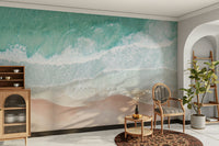 Tranquil aerial ocean mural for calming décor

