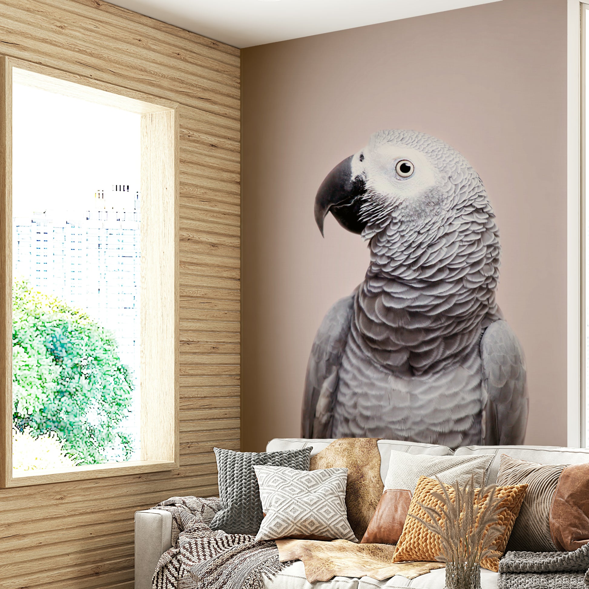 Elegant African Grey mural for nature interiors

