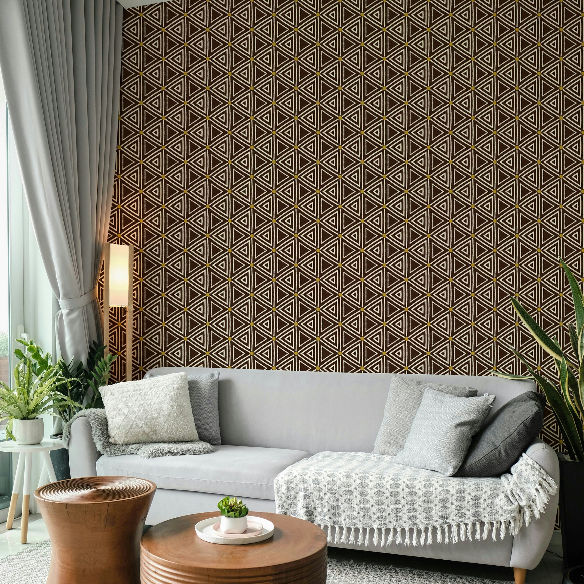 Unique mural wallpaper featuring African tribal motifs.

