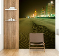 A graceful subtle light wall mural in cool, natural tones.

