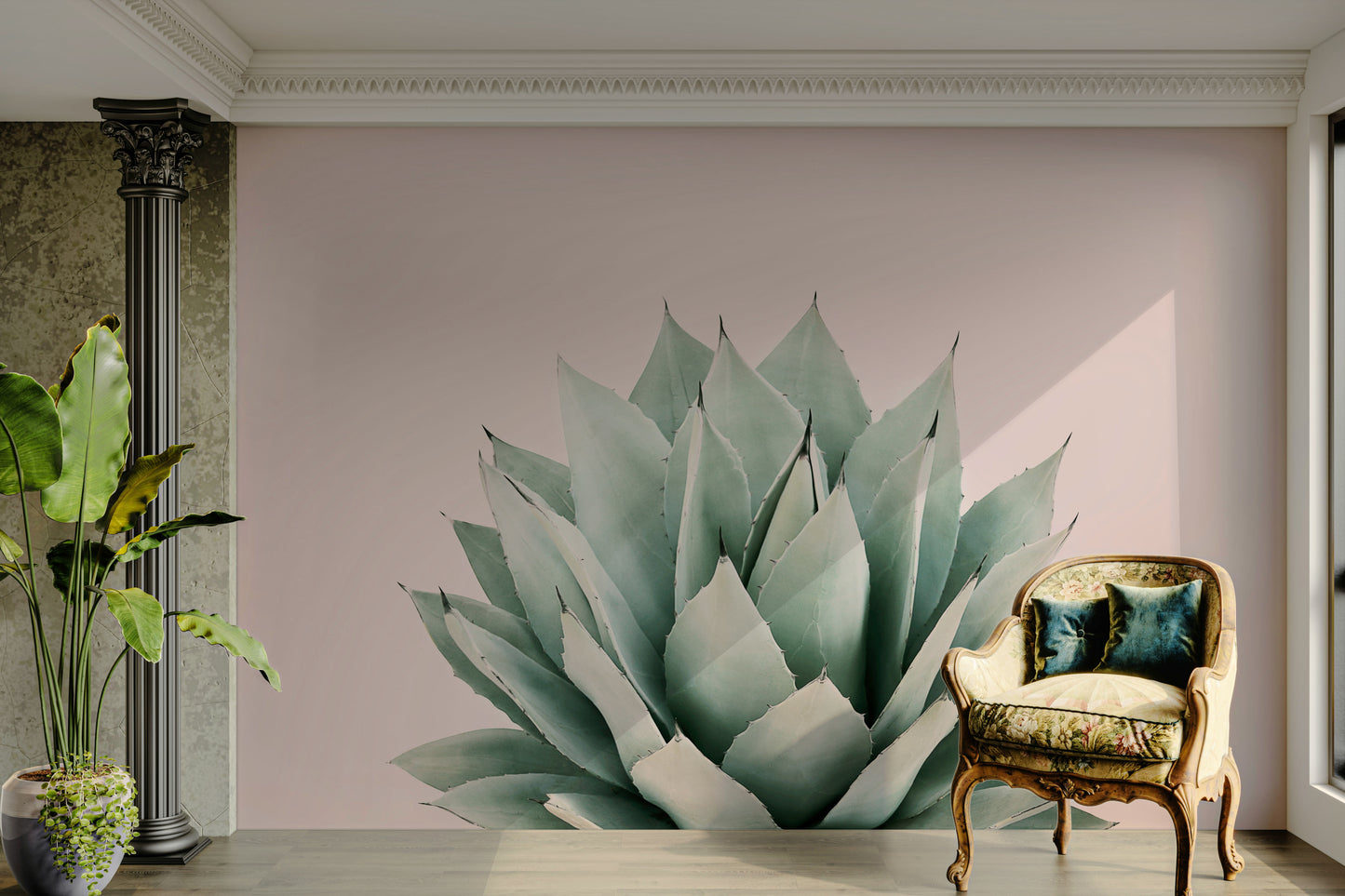 Modern botanical agave flower wallpaper design.