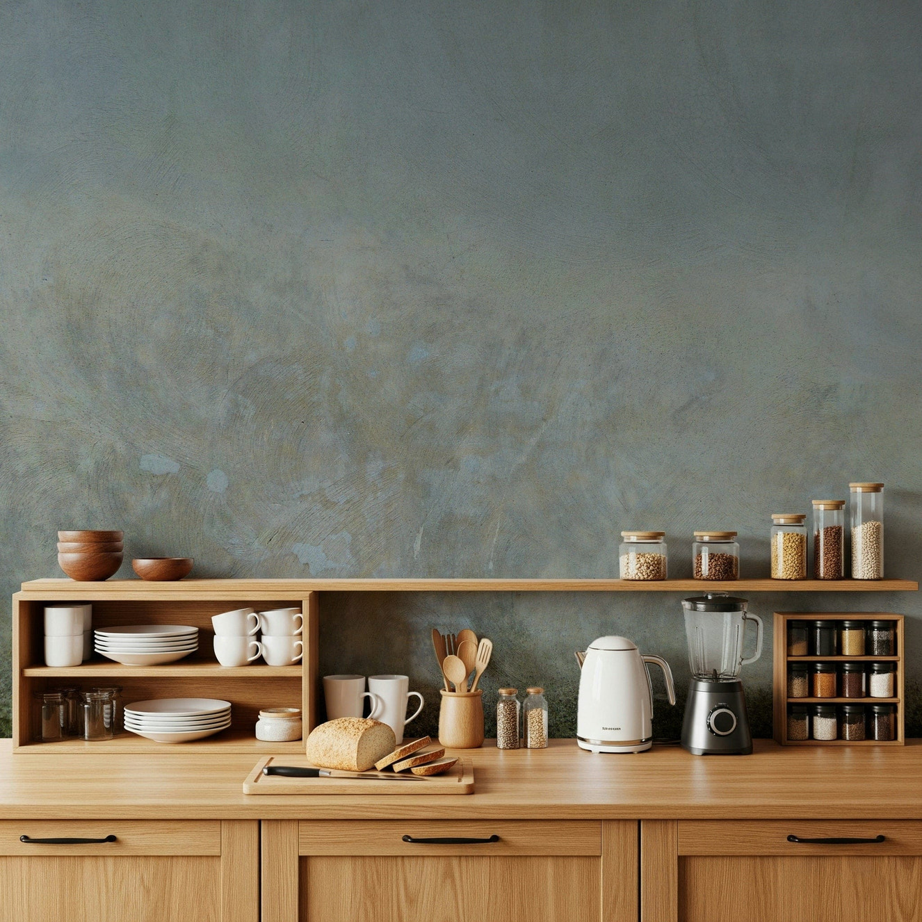 Aged Wall Canvas wallcovering boasts grungy cement texture.