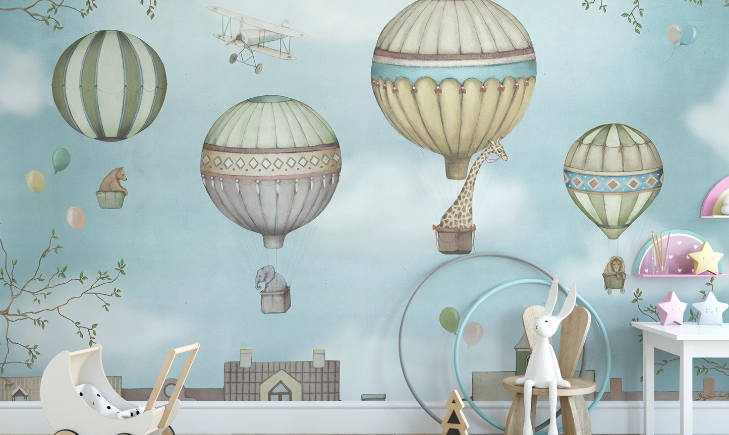 Cheerful balloons wall mural for kids' rooms
