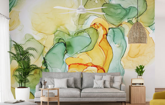 Vibrant alcohol ink art wallpaper mural for bold interior design.

