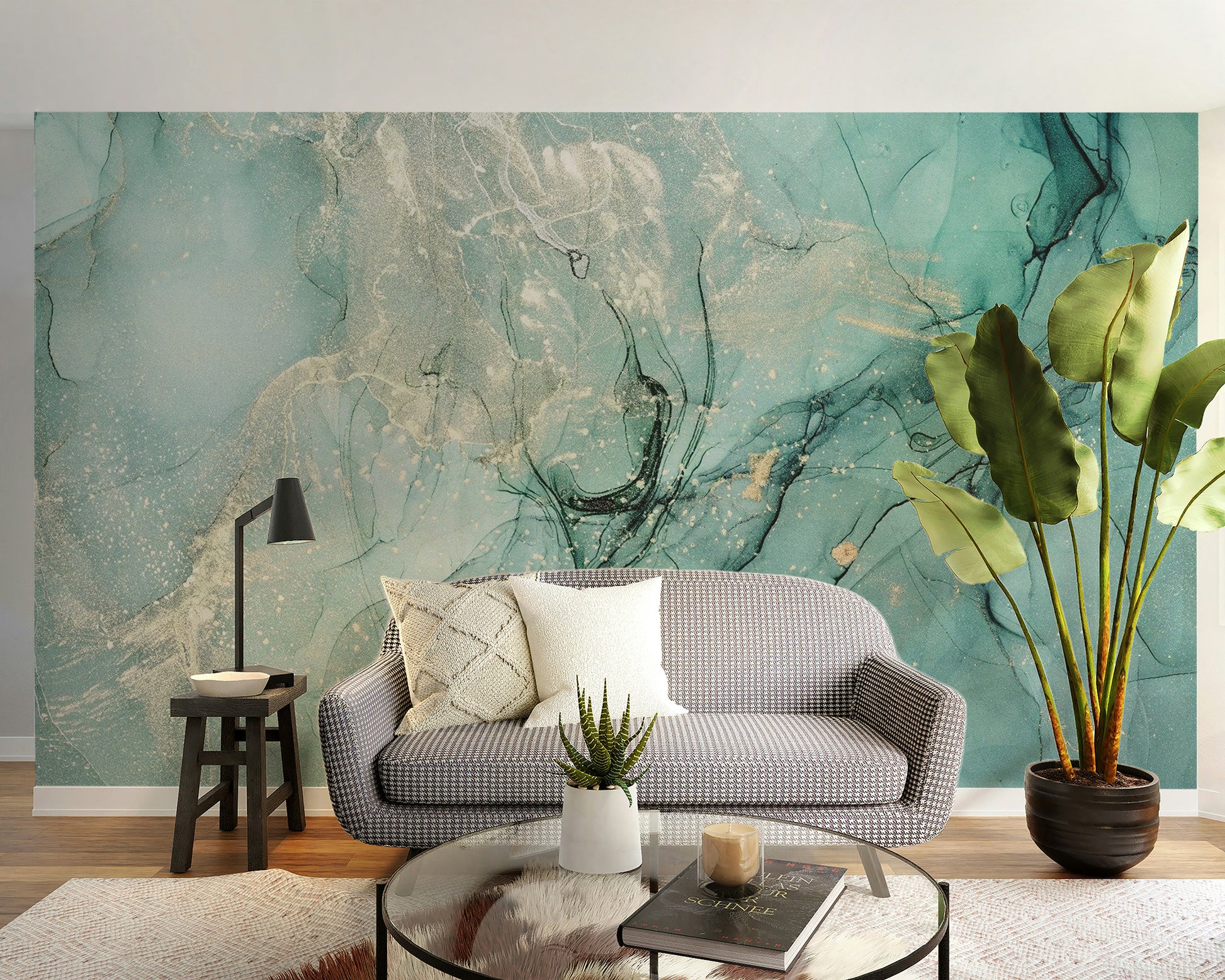 Fluid teal wallpaper pattern
