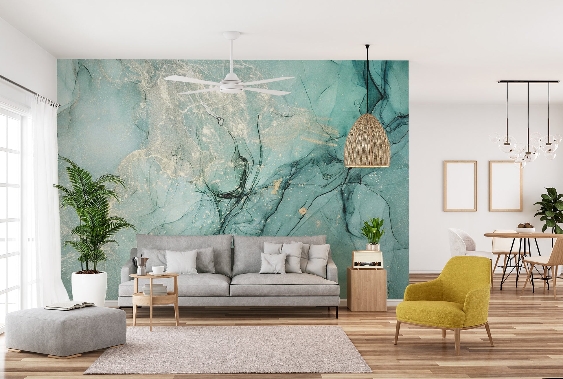 Abstract teal fluid wallpaper
