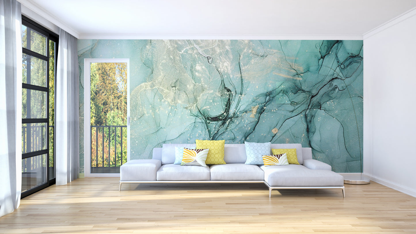 Teal alcohol ink mural design
