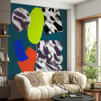 A dramatic abstract wallpaper with hand-painted textures and vivid organic shapes.