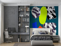 A creative abstract wallpaper combining bright geometric forms and expressive brush textures.