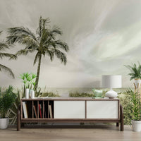 Reflective beach mural with a vintage coastal vibe

