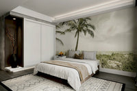 Nostalgic beach scene with soft colors in vintage mural

