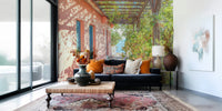 Stunning Greek veranda wallpaper design for tranquil interior space.
