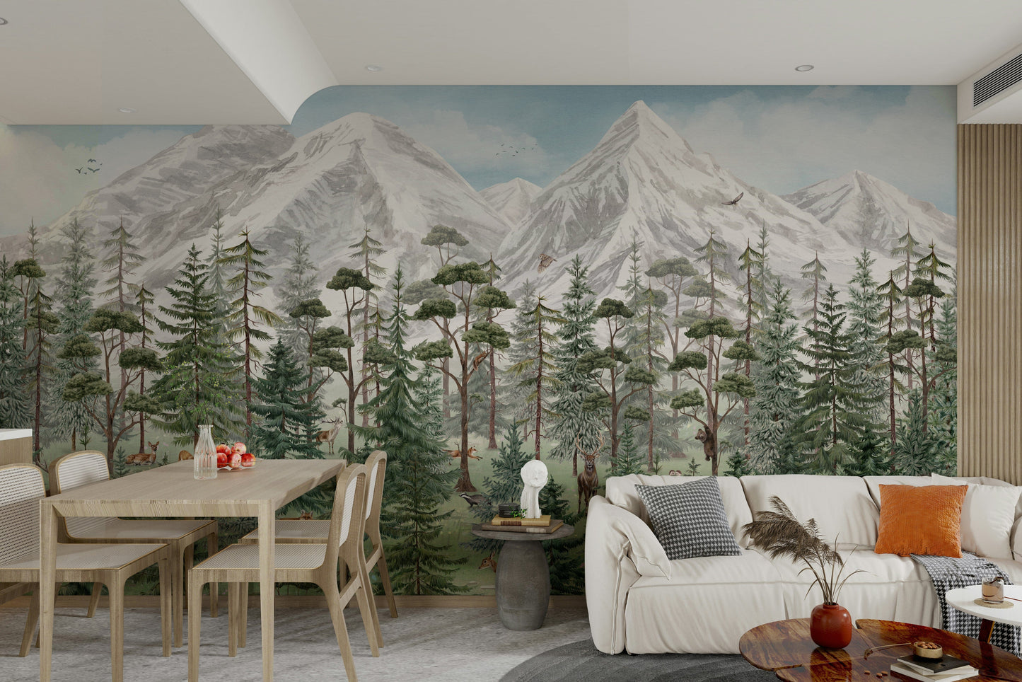 A classic forest scene wallpaper for walls.


