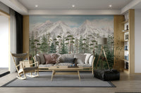 A peaceful open country mural on decorative wallpaper.

