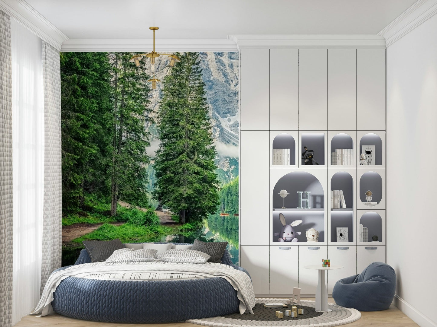 Amazing Alpine Lake Reflection print looming summit still water design.