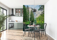 Alpine Lake Reflection wallpaper forest peak water scenic mural.