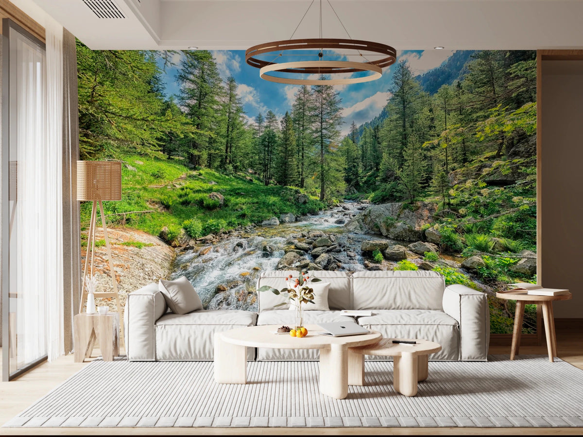 Stream Wall Alpine Stream Wall Mural – Scenic Mountain Forest Creek View