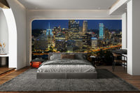 Iconic city skyline with evening lights

