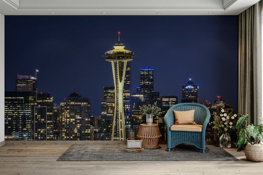 Long exposure citylights glowing in Seattle mural for walls

