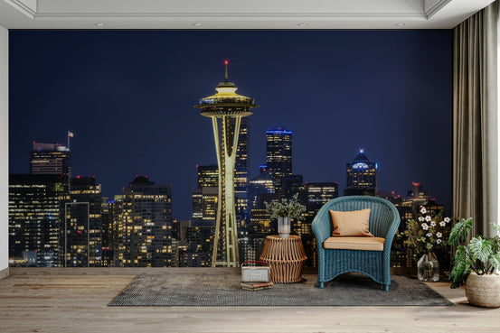 Long exposure citylights glowing in Seattle mural for walls

