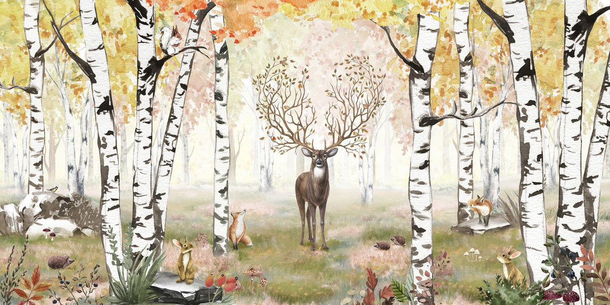 Amazing Antlers Autumn Kids Room Wallpaper Mural in your room — zoomed
