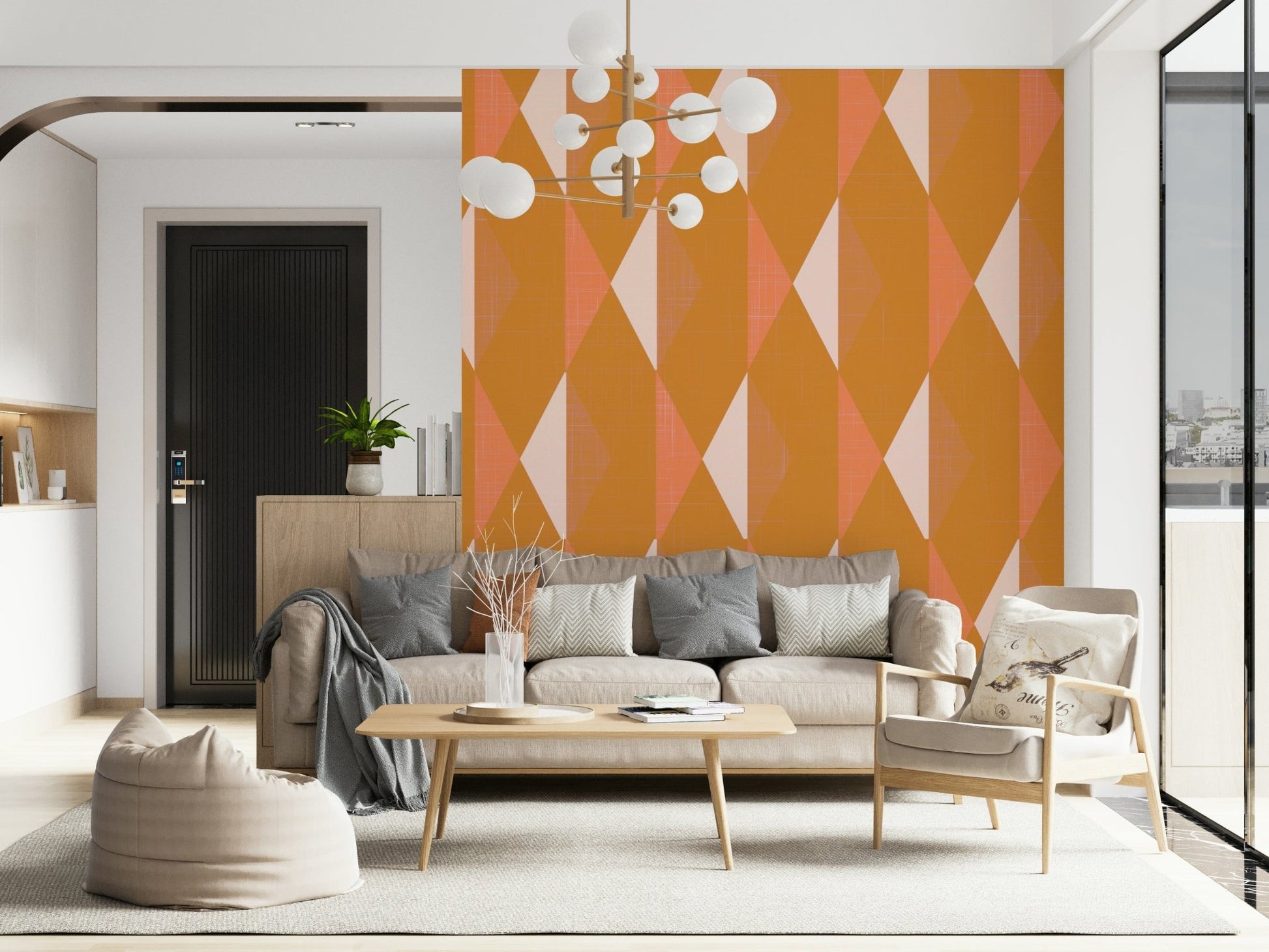Geometric amber wall mural updates bright den