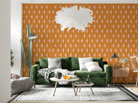 Abstract diamond grid wall mural in soft sunset tones.