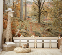 The ground is covered with leaves or foliage.

