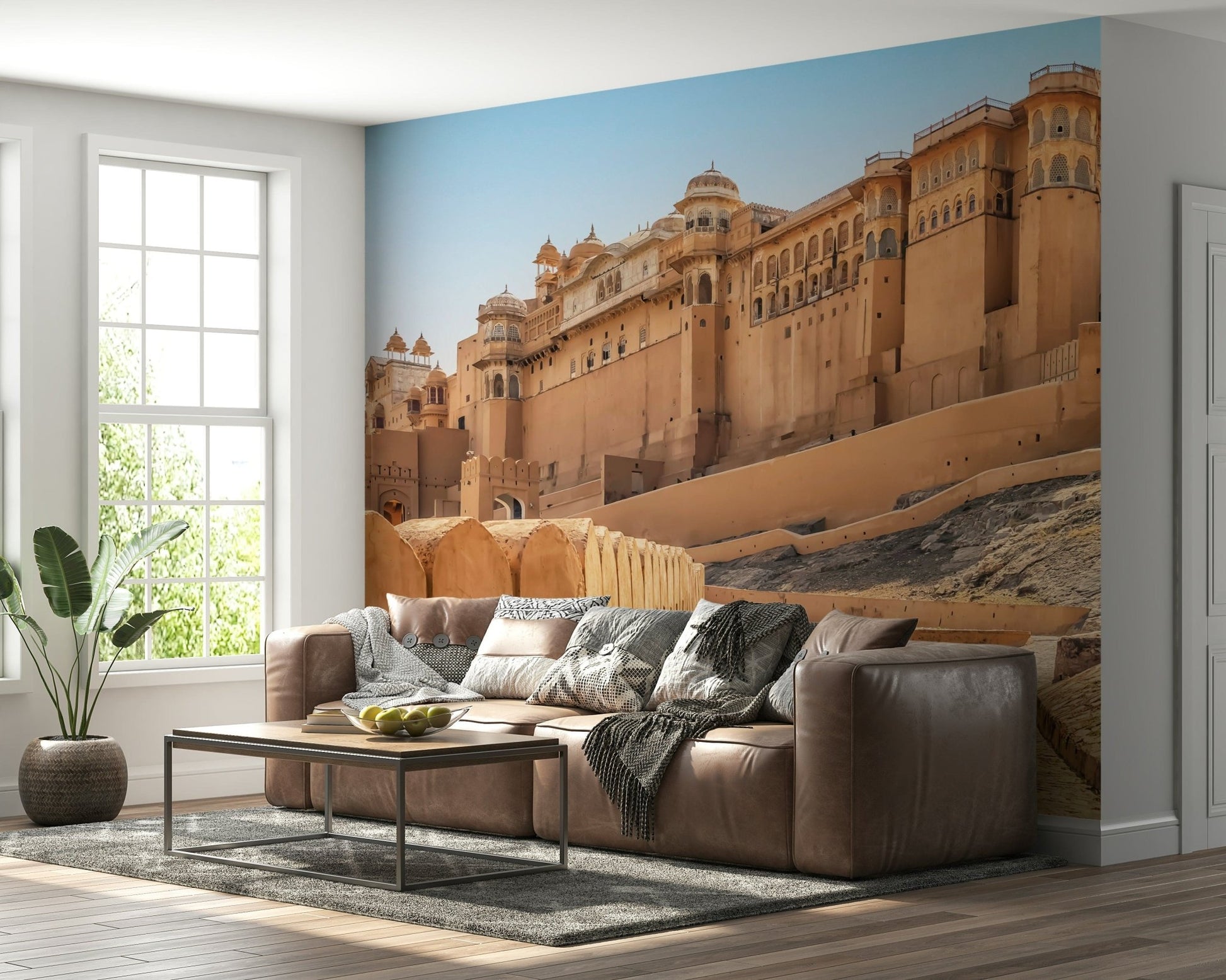 Ornate stone structure, Amber Fort Grandeur scenic wall print.