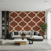 Cream ogee pattern on textured amber background wallpaper
