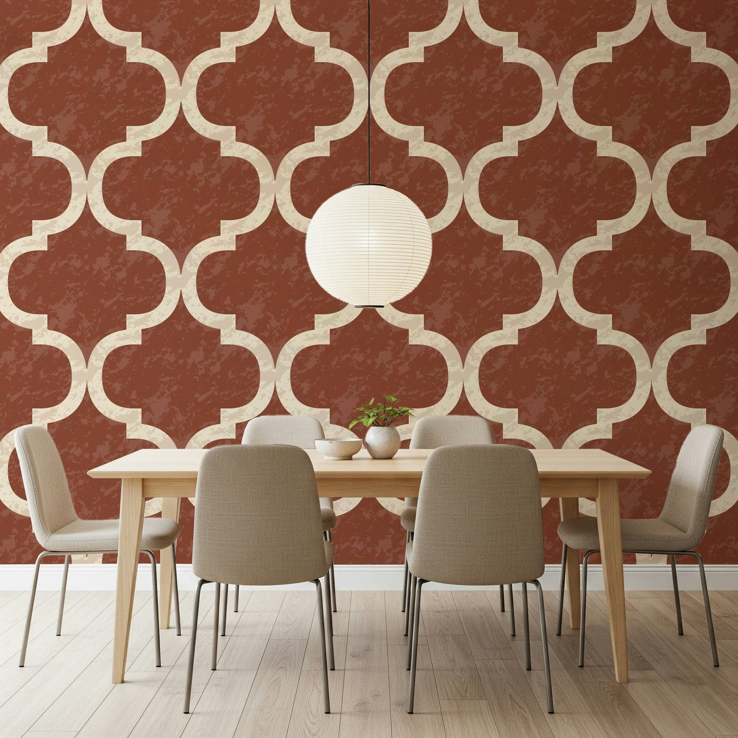 Amber geometric wallpaper with Moroccan trellis motif