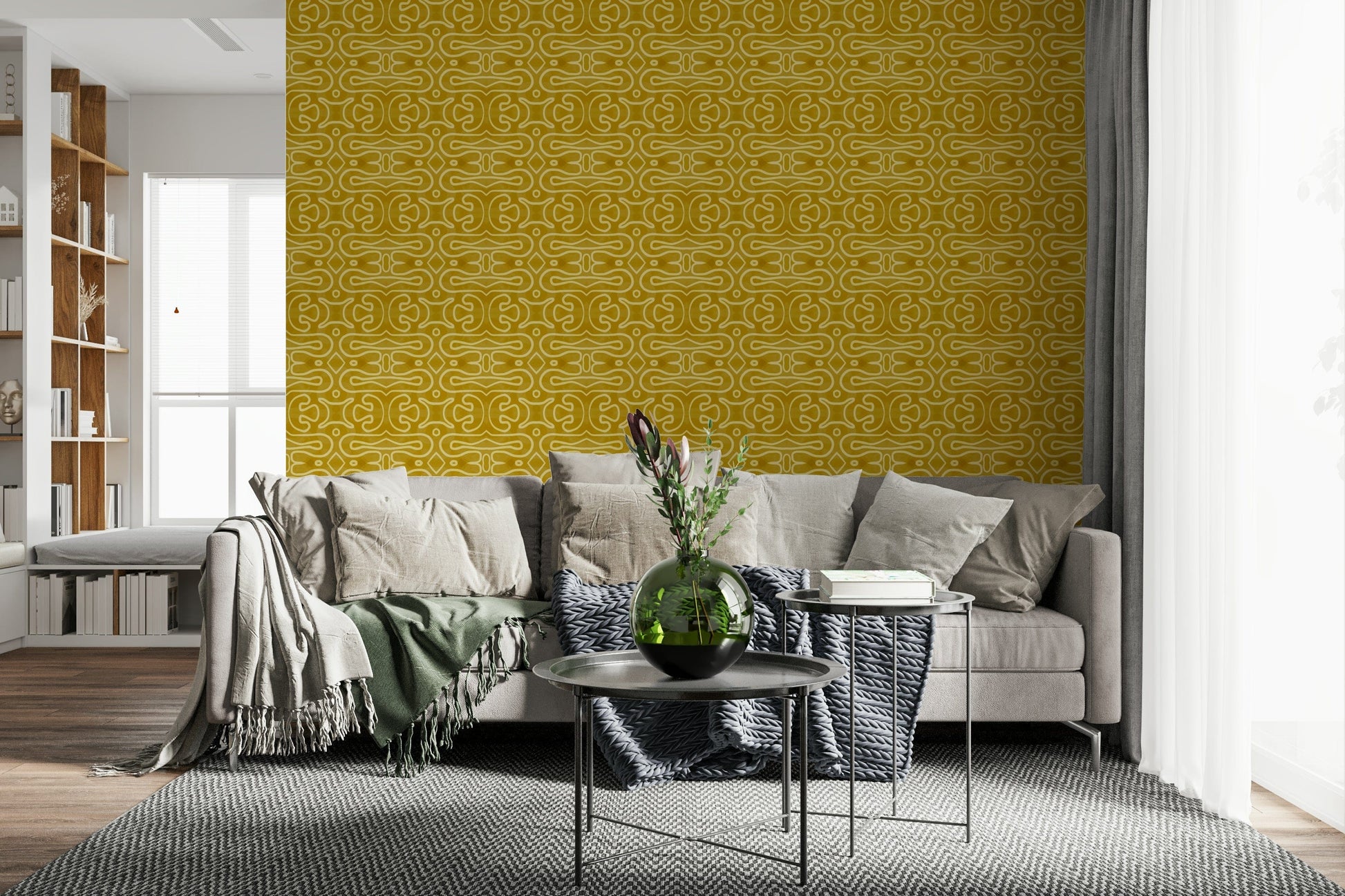 Muted gold rhythmic shapes Amber Trails wall mural.