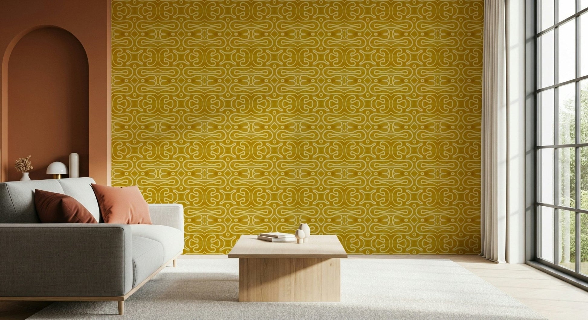 Amber Trails bohemian chic geometric wallpaper for walls.