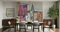 American Dreamscape dramatic flags vertical decor mural.