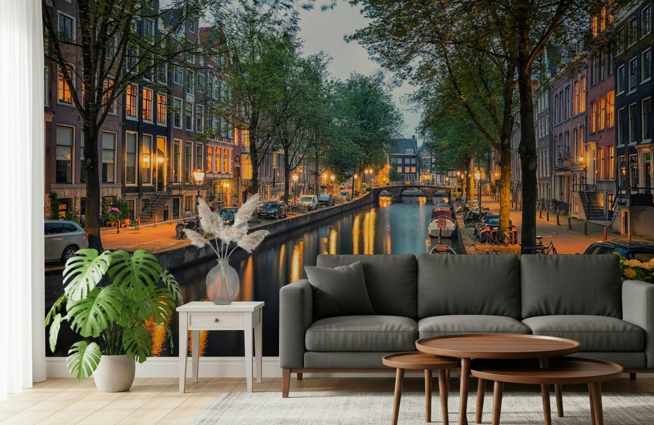 Amsterdam Canal Lights Wall Mural