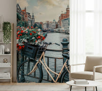 Tranquil waterway vista Amsterdam Canal Ride bespoke wallpaper art.
