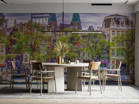 The wallpaper is perfect for a peaceful space.

