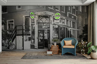 A graceful subtle architecture wall mural in cool, natural tones.

