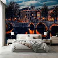Twilight canal scenery on premium wallpaper for walls.